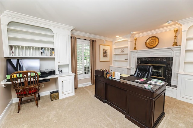 391 Browns Hill Rd, Middlesex Twp, PA 16059 - office space featuring light carpet, ornamental molding, and a premium fireplace