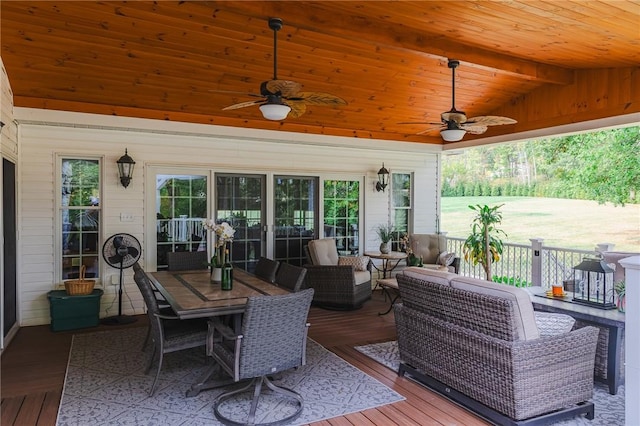 391 Browns Hill Rd, Middlesex Twp, PA 16059 - wooden terrace with outdoor lounge area, ceiling fan, and outdoor dining space