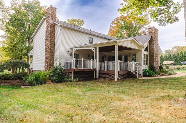 391 Browns Hill Rd, Middlesex Twp, PA 16059 - rear view of house featuring a chimney, a yard, and a deck