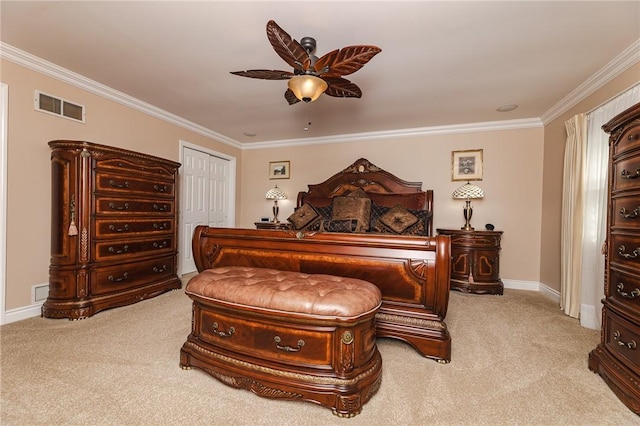 391 Browns Hill Rd, Middlesex Twp, PA 16059 - bedroom with carpet flooring, ornamental molding, a ceiling fan, and a closet