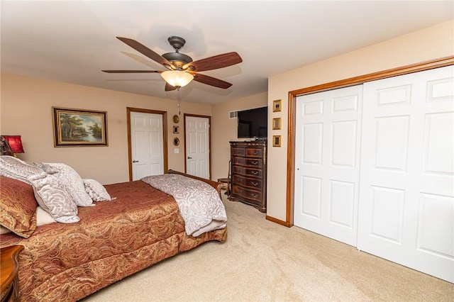 391 Browns Hill Rd, Middlesex Twp, PA 16059 - bedroom featuring light carpet, a closet, and a ceiling fan