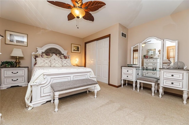 391 Browns Hill Rd, Middlesex Twp, PA 16059 - bedroom with light carpet, a closet, and a ceiling fan