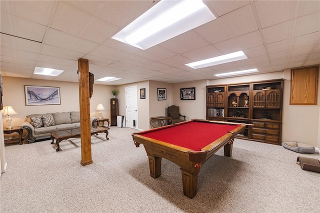 391 Browns Hill Rd, Middlesex Twp, PA 16059 - rec room with carpet, pool table, and a drop ceiling