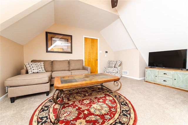 391 Browns Hill Rd, Middlesex Twp, PA 16059 - carpeted living room featuring vaulted ceiling and ceiling fan