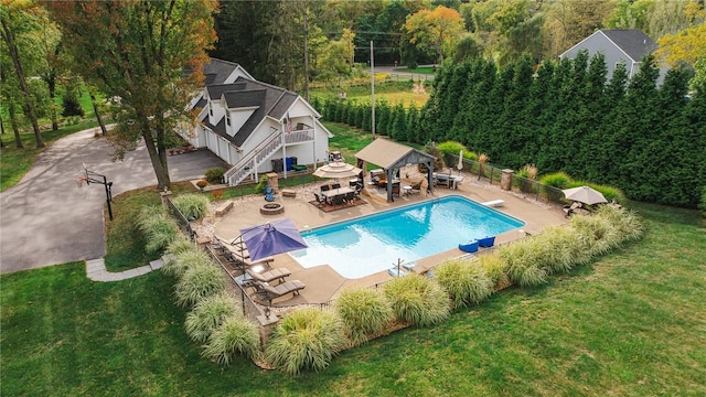 391 Browns Hill Rd, Middlesex Twp, PA 16059 - outdoor pool with a gazebo, stairway, a patio area, a diving board, and outdoor dining space