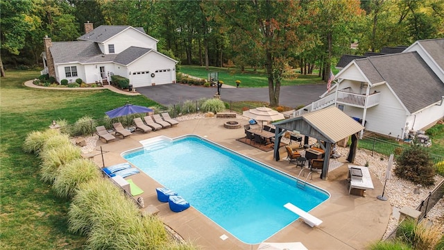 391 Browns Hill Rd, Middlesex Twp, PA 16059 - view of pool with an outdoor fire pit, a gazebo, a patio, and a diving board