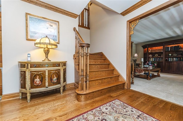 391 Browns Hill Rd, Middlesex Twp, PA 16059 - staircase with ornamental molding and wood finished floors