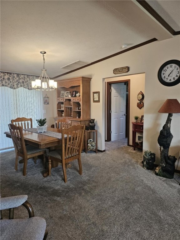 304 Bennington Rd, North Union Twp, PA 15445 - carpeted dining room with a chandelier and lofted ceiling