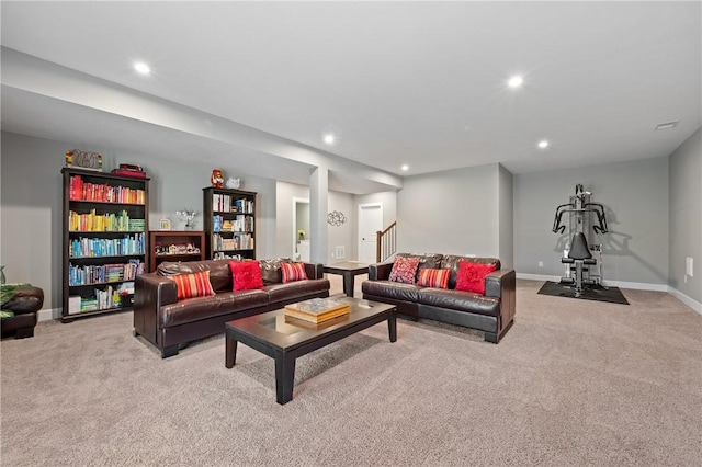 1735 Stevensan Dr, Franklin Park, PA 15143 - carpeted living room with recessed lighting and stairs
