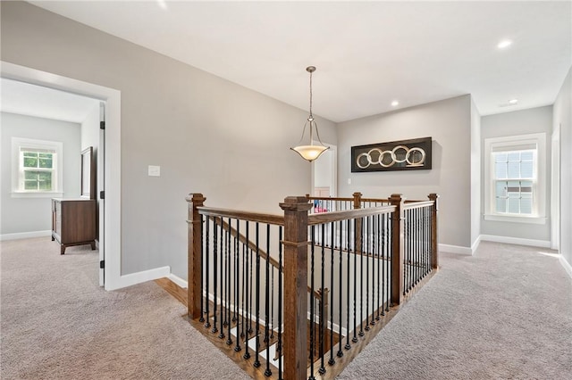 1735 Stevensan Dr, Franklin Park, PA 15143 - hallway with an upstairs landing, carpet floors, and recessed lighting