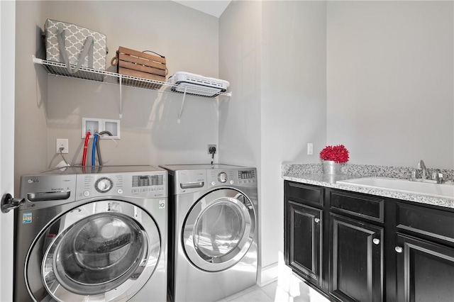 1735 Stevensan Dr, Franklin Park, PA 15143 - washroom featuring washing machine and dryer, cabinet space, and light tile patterned floors