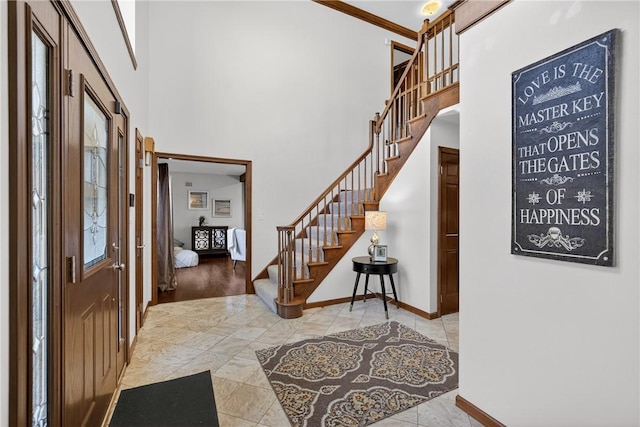 2455 Dogwood Dr, Franklin Park, PA 15090 - entrance foyer featuring stairway, marble finish floors, and a high ceiling