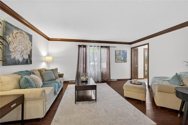2455 Dogwood Dr, Franklin Park, PA 15090 - living room featuring ornamental molding and dark wood-style flooring