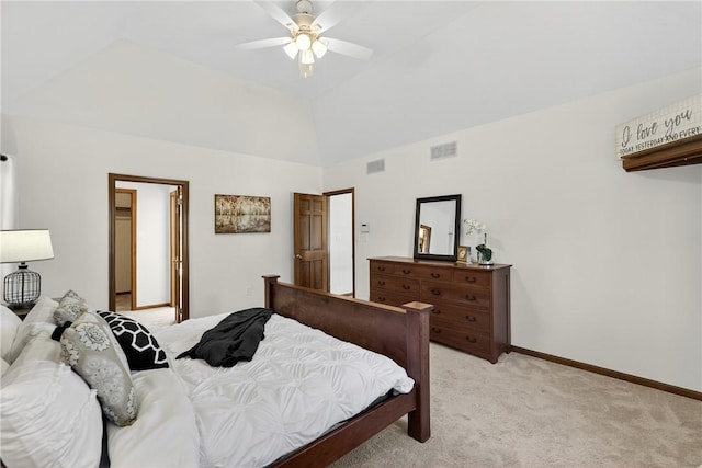 2455 Dogwood Dr, Franklin Park, PA 15090 - bedroom with light colored carpet, vaulted ceiling, and a ceiling fan