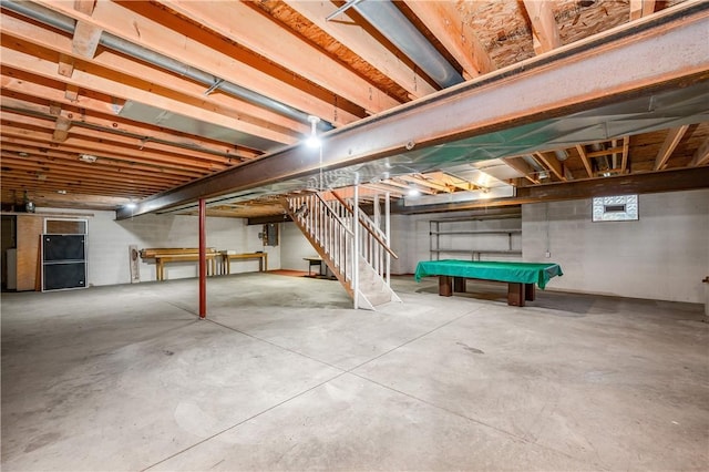 1664 N Main St, Center Twp, PA 16001 - unfinished basement featuring pool table and stairway