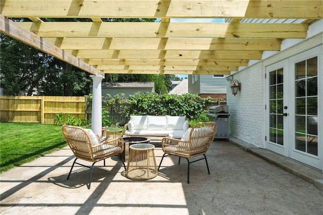 590 Kenilworth Dr, Mt Lebanon, PA 15228 - view of patio / terrace featuring a grill, french doors, outdoor lounge area, and a pergola