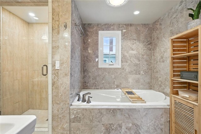 590 Kenilworth Dr, Mt Lebanon, PA 15228 - full bath with a stall shower, a bath, and tile walls