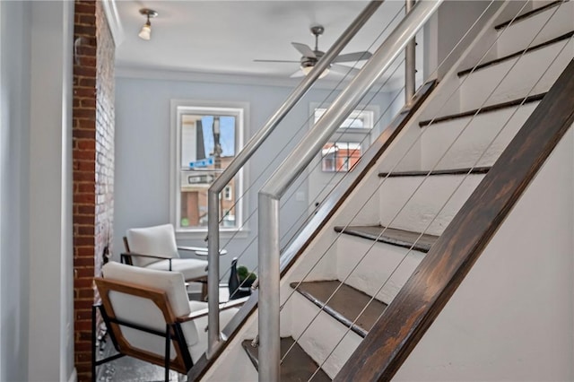 4228 Post St, Lawrenceville, PA 15201 - staircase with ceiling fan and crown molding