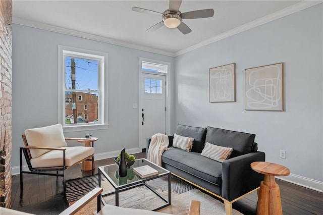 4228 Post St, Lawrenceville, PA 15201 - living room featuring wood finished floors, crown molding, and ceiling fan