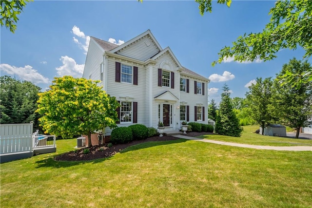 206 Buckeye Ct, Nottingham, PA 15330 - colonial house with a front lawn and a storage unit