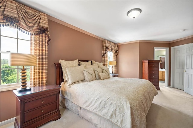 206 Buckeye Ct, Nottingham, PA 15330 - bedroom featuring light carpet, crown molding, and connected bathroom