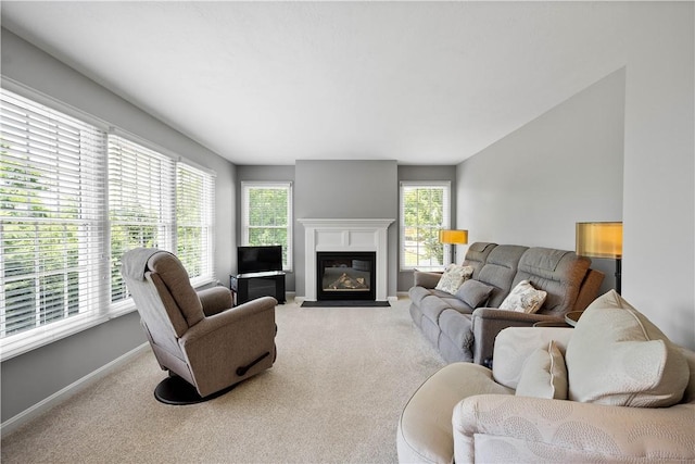 206 Buckeye Ct, Nottingham, PA 15330 - carpeted living room with baseboards and a fireplace with flush hearth