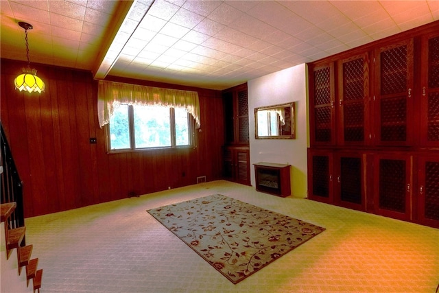 608 Shady Ave, Charleroi Boro, PA 15022 - unfurnished living room featuring carpet flooring and wooden walls