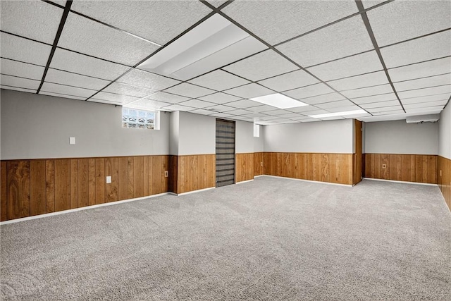 3259 Brodhead Rd, Center Twp, PA 15001 - below grade area featuring wainscoting, wooden walls, a drop ceiling, and carpet floors