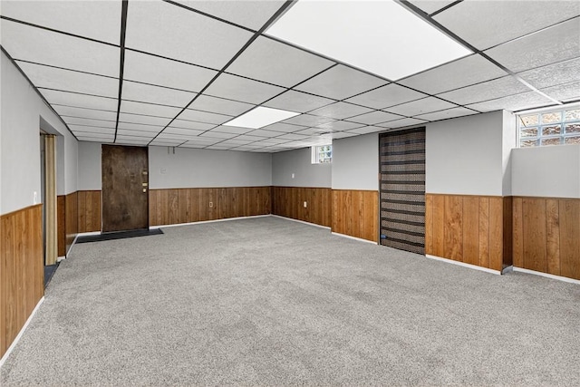 3259 Brodhead Rd, Center Twp, PA 15001 - basement with wainscoting, wooden walls, carpet, and a paneled ceiling