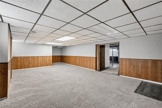 3259 Brodhead Rd, Center Twp, PA 15001 - finished below grade area featuring a wainscoted wall, wooden walls, a drop ceiling, and carpet