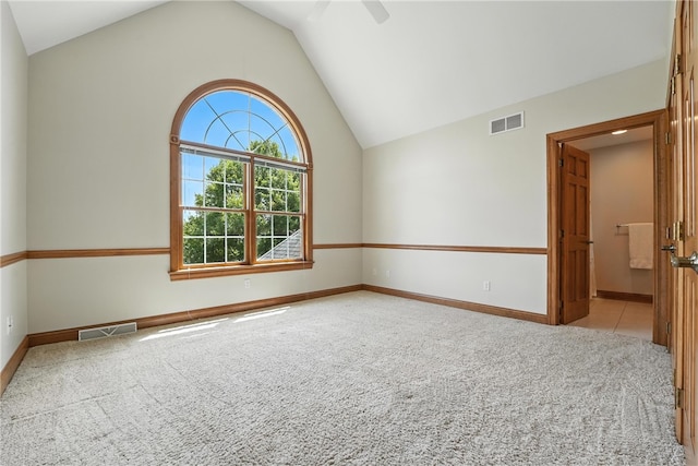 1023 Sophia Ln, Adams Twp, PA 16046 - carpeted empty room with lofted ceiling and a ceiling fan