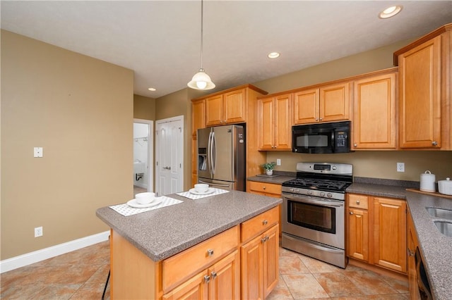 2214 Shannon Mills Dr, Connoquenessing Twp, PA 16053 - kitchen featuring appliances with stainless steel finishes, a center island, recessed lighting, pendant lighting, and light tile patterned floors