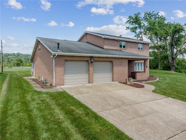 318 E Edgewood Ave, Trafford, PA 15085 - view of front of house featuring driveway, brick siding, a front yard, a garage, and a shingled roof