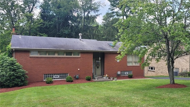 1232 Harvest Dr, Monroeville, PA 15146 - ranch-style house featuring a front yard, brick siding, and a chimney