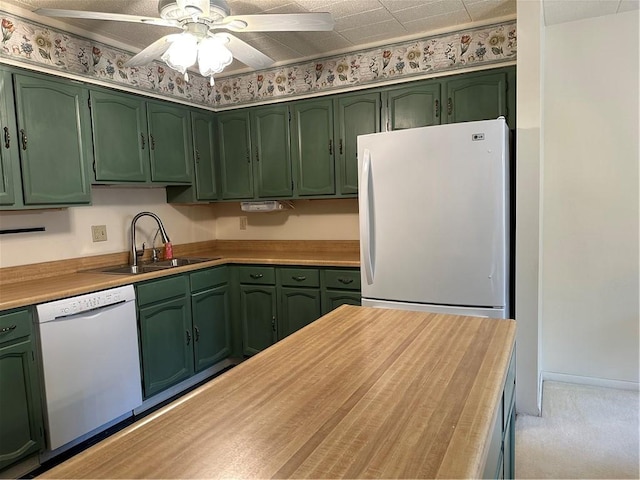 403 Piper Ln, Twp Of But Nw, PA 16001 - kitchen featuring green cabinets, white appliances, and ceiling fan