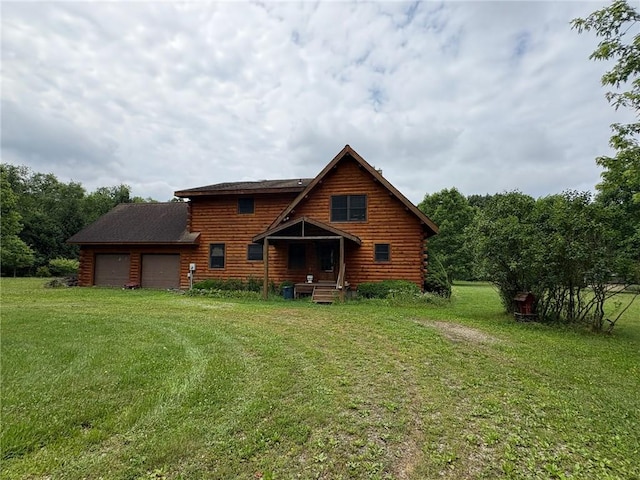 1530 Washington Rd, Washington Twp, PA 15613 - view of front of property featuring a garage, log siding, and a front lawn