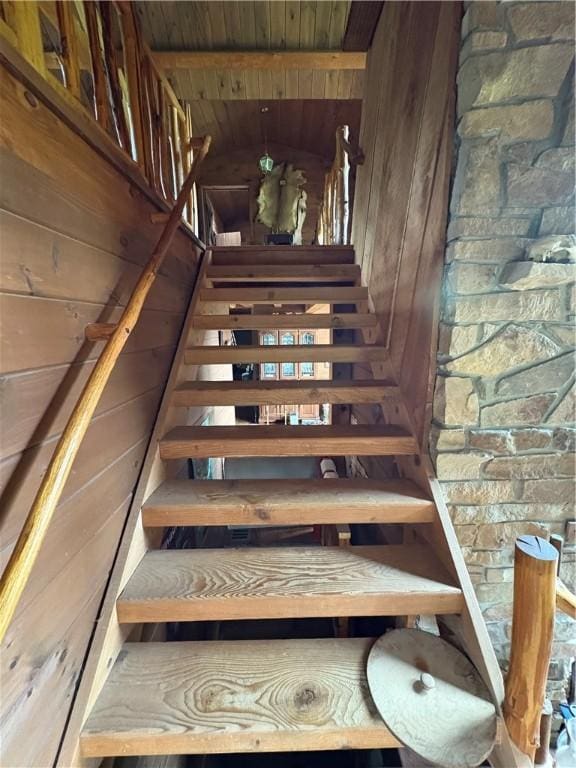 1530 Washington Rd, Washington Twp, PA 15613 - stairway with wooden walls and wooden ceiling