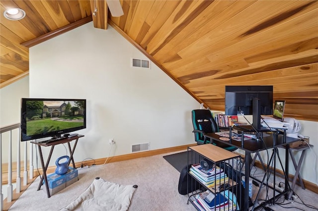 205 Elmhurst Cir, Cranberry Twp, PA 16066 - home office featuring wooden ceiling and carpet floors