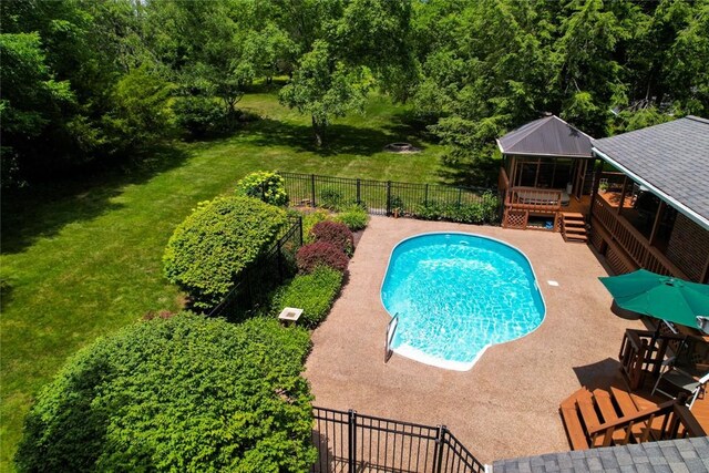 426 Unionville Rd, Franklin Twp, PA 16001 - view of swimming pool featuring a fenced backyard, a deck, and a patio area