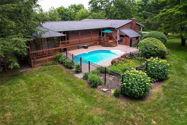 426 Unionville Rd, Franklin Twp, PA 16001 - view of pool with a sunroom, a deck, and a patio area
