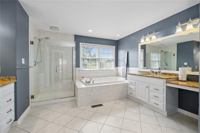 1100 Eleanor Pl, Adams Twp, PA 15044 - bathroom with vanity, a bath, a stall shower, tile patterned flooring, and recessed lighting
