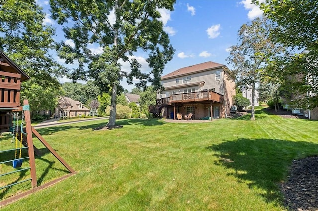 1100 Eleanor Pl, Adams Twp, PA 15044 - view of green lawn featuring a wooden deck and stairway