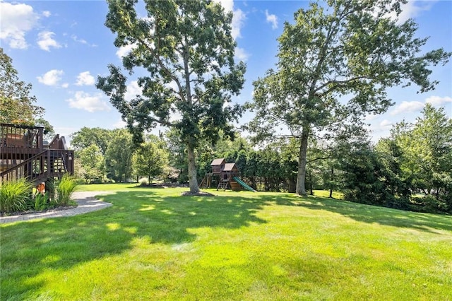 1100 Eleanor Pl, Adams Twp, PA 15044 - view of grassy yard featuring a playground, stairs, and view of scattered trees