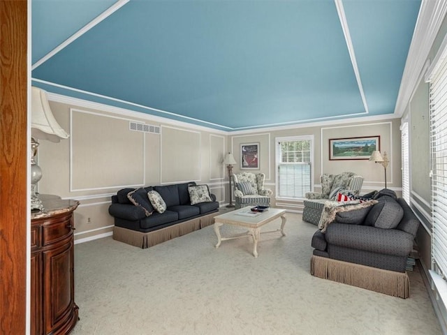4273 River Rd, North Sewickley Twp, PA 15010 - carpeted living area with a decorative wall, healthy amount of natural light, and ornamental molding