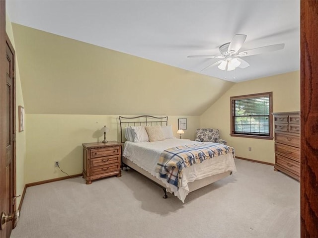 4273 River Rd, North Sewickley Twp, PA 15010 - bedroom featuring light carpet, vaulted ceiling, and ceiling fan