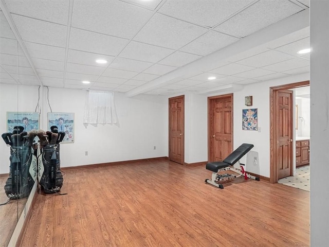 4273 River Rd, North Sewickley Twp, PA 15010 - exercise room with light wood-style flooring, recessed lighting, and a drop ceiling