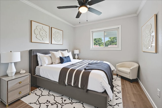 219 Sherwood Dr, Cranberry Twp, PA 16066 - bedroom with light wood-type flooring, ornamental molding, and ceiling fan