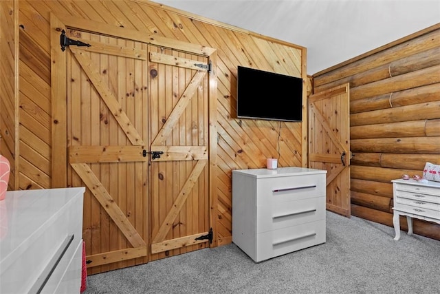 207 High Acres Rd, Lancaster Twp, PA 16037 - unfurnished bedroom with carpet flooring and log walls