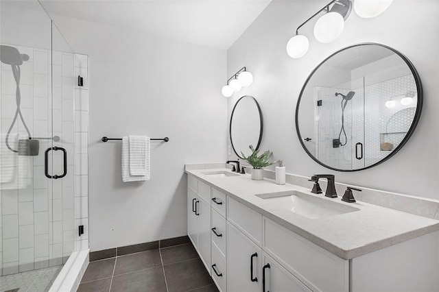 3080 Smallman St, Downtown Pgh, PA 15201 - full bathroom featuring double vanity, a shower stall, and tile patterned flooring