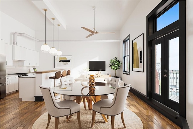 3080 Smallman St, Downtown Pgh, PA 15201 - dining space featuring french doors, wood-type flooring, and ceiling fan